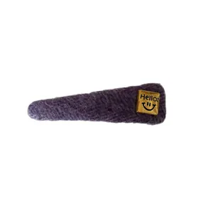 Sweet purple plush BB hair clip for women with a gold Hello slogan square charm