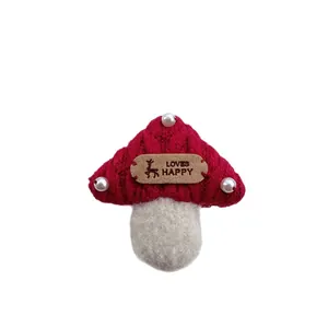 Handmade red 3D cartoon mushroom hair clip with cute deer label and white pearls
