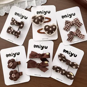 Barrettes à Cheveux Coréennes en Tissu Velours Côtelé Nœud Papillon pour Femmes Filles Pois Plaid Cœur Fleur Accessoires