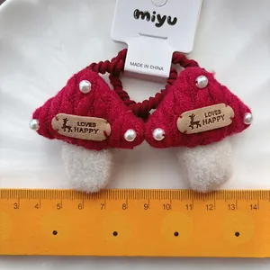 Red 3D mushroom cartoon hair bands for kids with pearls and measuring ruler scale