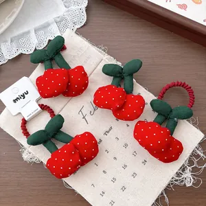 Simpatici Orecchini E Elastici Per Capelli A Forma Di Ciliegia 3D Per Bambine Accessori Per Capelli In Tessuto A Pois Fatti A Mano