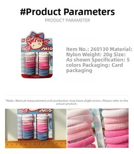 Detailed view of colorful high-elastic nylon hair ties and product specifications