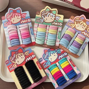 Detailed set of high-elasticity colorful hair ties in soft cartoon packaging for girls