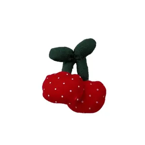 Fermaglio per capelli a ciliegia rossa 3D floccata con pois bianchi per acconciature bimbi