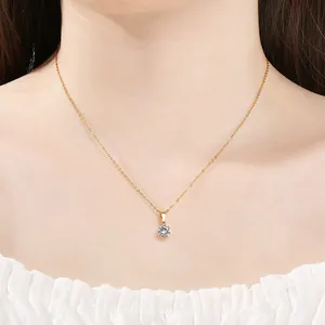 Minimalist gold stainless steel necklace with solitaire claw-set pendant for women
