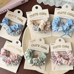Simpatici Elastici per Capelli in Tessuto Plaid Dolci Elastici con Fiocco Decorazioni Cartoon per Ragazze Bambini Accessori Capelli