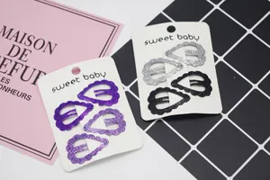 Barrettes BB en forme de cœur à paillettes violettes et argentées sur cartes sweet baby