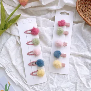Colorful Plush Ball Hair Clips Set Cute Fabric Wrapped Alligator BB Clips Sweet Princess Hair Pins For Girls Kids Accessory