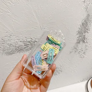30-delige vierkante metalen BB-haarclips in macaronkleuren met transparante kroondoos