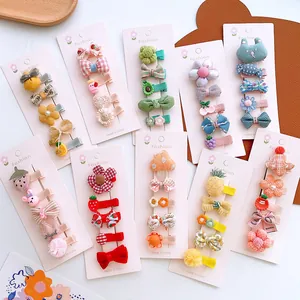 Cute Korean Style Girls Hair Clips Fabric Wrapped Bow Flower Fruit Pattern Cartoon Hairpins For Kids Daily Accessories