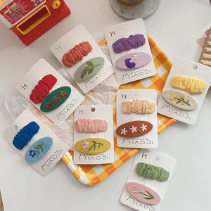 Koreaanse Borduurwerk Stof Bloemen Haarclip En Geplooide BB Clip Handgemaakte Stof Haarspelden Voor Meisjes Kinderen Sieraden