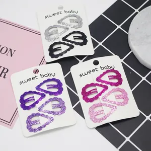 Barrettes à cheveux pailletées en forme de cœur en six couleurs sur carte d'emballage