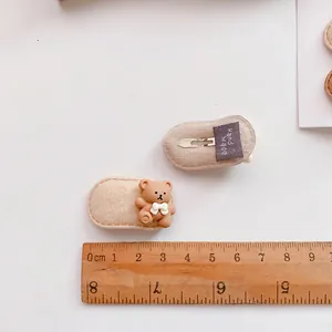 Cute brown bear felt hair clips for girls, 4.5cm set with ruler for size reference
