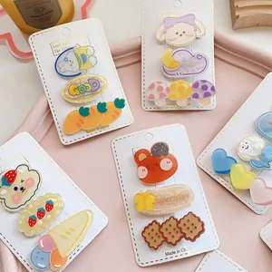 Set de 3 bonitas pinzas para el pelo de animales de acrílico en colores pastel