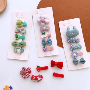 Colorful 5-piece cute Korean style fabric hair clips set for toddlers with flower patterns