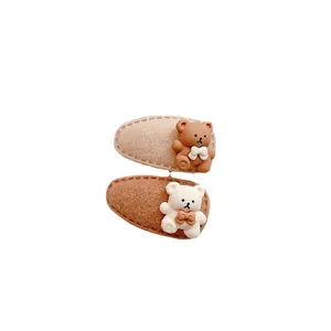 Cute set of 2 brown and beige teddy bear felt hair clips for little girls and children