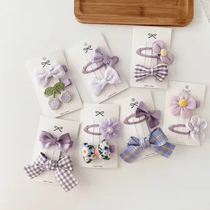Pinzas para el Pelo con Lazo Morado para Mujeres y Niñas Flor de Malla Dulce Cereza Cuadros Floral Clip Lateral Accesorios para el Cabello Hechos a Mano