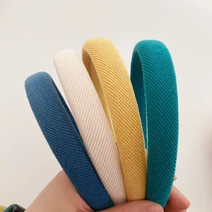 Vierer-Set gepolsterte Stoff-Haarreifen in Blau, Creme, Gelb und Grün für modisches Styling