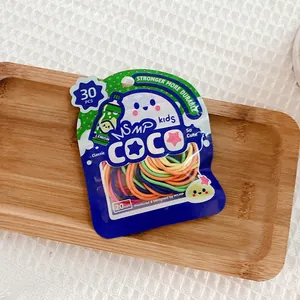 Detail of 30pcs colorful high elastic 20mm hair bands for girls in cartoon pouch