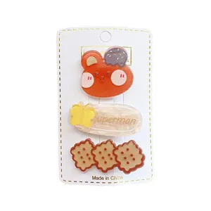Set de 3 bonitas pinzas para el pelo de acrílico con diseños de osos y galletas