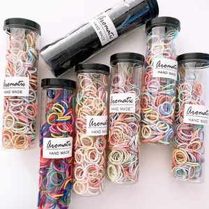 300-piece bucket set of high-elasticity candy-colored hair ties for children in clear jars