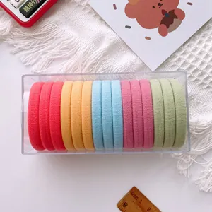 15-piece set of colorful high-elasticity hair ties neatly organized in a clear plastic box