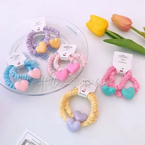 Chouchous En Tissu Plissé À Cœur De Couleur Contrastée Pour Femmes Filles Élastiques À Cheveux Accessoire De Coiffure