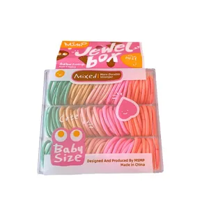 Assorted colorful baby hair elastics in transparent box for kids hairstyling