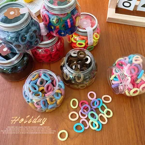 Kids Elastic Hair Ties Set Macaron Candy Colors Nylon Towel Scrunchies For Toddlers Girls Hair Accessories With Storage Jar