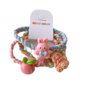 Lot de 3 chouchous tissés élastiques avec breloques de lapin et pêche mignonnes
