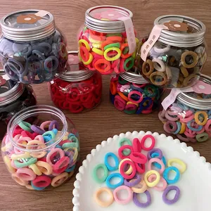 100pcs candy colored seamless elastic hair ties for kids in clear storage jars