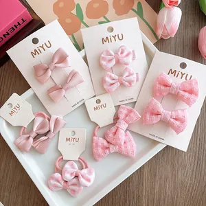 Graziosi Fermagli Per Capelli E Elastici Rosa In Tessuto Con Fiocco Per Bambine Motivo A Pois Quadri Accessori Per Capelli