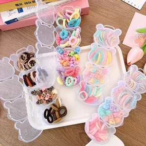 Cute Bear Shaped Storage Box Kids Hair Accessory Set With Elastic Hair Ties And Mini Claw Clips For Little Girls Sweet Styling