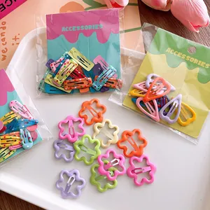 Colorful macaron metal BB hair clips in various shapes with cute packaging detail