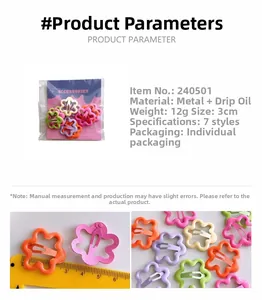 Detail view of 3cm colorful macaron star hair clips with metal oil-drop finish