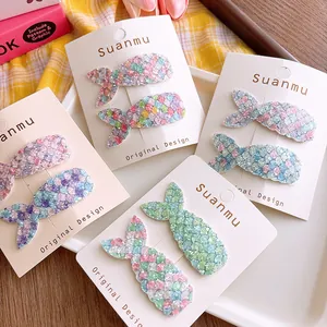 Mermaid Tail Glitter Sequin Hair Clips For Kids Sweet Cute Fish Scale Texture BB Clips Girls Hair Accessories Hairpins