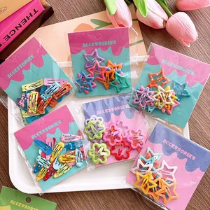 Cute Macaron Color Painted Star Flower Heart Snap Hair Clips Set For Kids Girls Sweet Metal BB Clips Hair Accessories