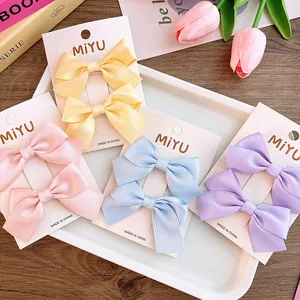 Sweet Satin Bow Hair Clips For Girls Women Fresh Macaron Colors Fabric Hairpins Girly Side Clips Everyday Hair Accessories