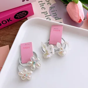 Pastelkleurige zeemeermin bloem haarelastiekjes set voor meisjes op displaykaart