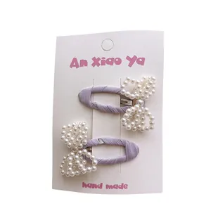 Paire de barrettes tissées violettes de style coréen avec nœuds en perles blanches élégantes