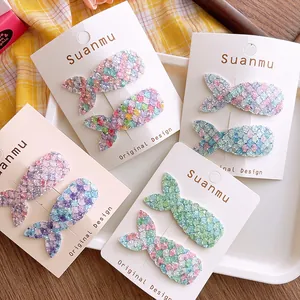 Sparkly glitter mermaid tail hair clips in colorful macaron shades for girls