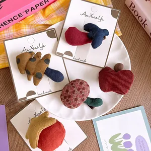 Pinzas para el Cabello de Tela de Frutas y Verduras de Felpa 3D Hechas a Mano para Niñas Lindas Horquillas de Algodón de Pana de Dibujos Animados