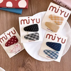 Kids Sweet Fabric BB Hair Clips Korean Checkered Polka Dot Floral Pattern Handmade Cloth Wrapped Hairpins Girls Accessories