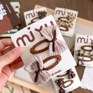 Zweiteiliges Set süße Schleifen-Haarclips für Mädchen aus Stoff in Kaffeebraun