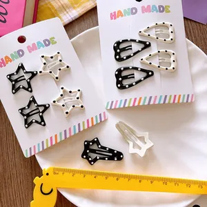 Handmade polka dot star and heart hair clips set for girls on colorful card