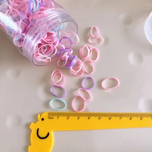 200pcs high elasticity colorful kids hair bands in transparent tub with yellow ruler