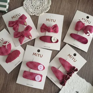 Mollette Per Capelli Con Fiocco A Quadretti Per Bambine Fatte A Mano In Tessuto Cuore Bottone Accessori Per Capelli Rosa Bordeaux