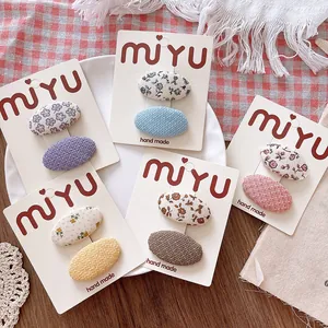 Sweet Korean Style Fabric Floral BB Hair Clips For Girls Handmade Oval Solid Candy Color Kids Hair Accessories