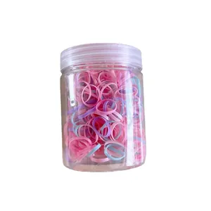200 pieces of elastic colorful disposable hair ties in a clear cylinder plastic jar