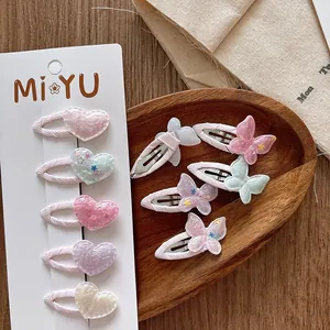 Barrettes à paillettes pour filles en forme de cœur et papillon sur carte de présentation